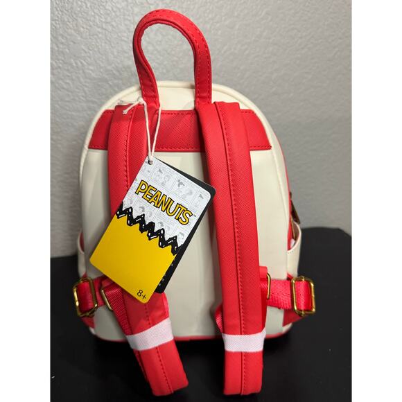 Loungefly Peanuts Snoopy Red White Embroidered Flowers Floral Mini Backpack NWT